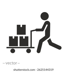 carrinho com caixas, ícone de mercadorias, pacote dolly, ilustração vetor plana