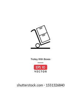 Trolley With Boxes Icon. Ecommerce Isolated On White Background. With Line Style. Delivery Icon. EPS10 - Vector