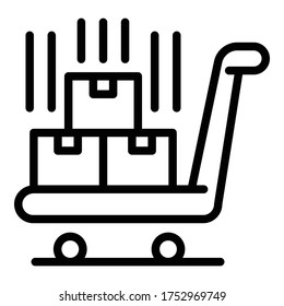 Trolley with boxes icon. Outline trolley with boxes vector icon for web design isolated on white background