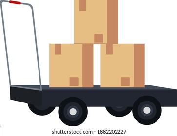 Trolley with boxes ,illustration, vector on white background.