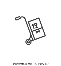 Trolley with boxes line icon. linear style sign for mobile concept and web design. Hand truck with box outline vector icon. Symbol, logo illustration. Vector graphics
