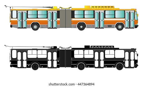 Trolley bus vector illustration. Isolated on white. Cable car trolleybus. Icon. Flat style. Silhouette