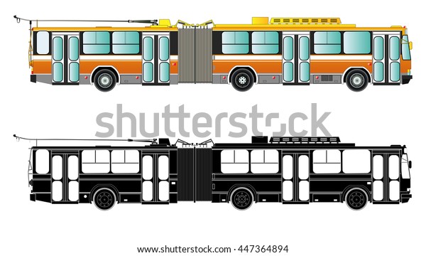Trolley bus vector\
illustration. Isolated on white. Cable car trolleybus. Icon. Flat\
style. Silhouette