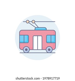 Trolley bus vector round icon style illustration. EPS 10 File