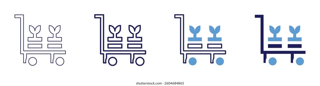 Trolley for cargo icon in 4 different styles. Thin Line, Line, Bold Line, Duotone. Duotone style. Editable stroke.