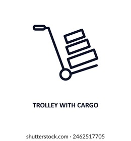 trolley with cargo icon. Thin line trolley with cargo icon from construction collection. Outline vector isolated on white background. Editable trolley with cargo symbol can be used web and mobile