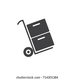 Trolley carrying boxes icon vector, filled flat sign, solid pictogram isolated on white. Hand truck, dolly symbol, logo illustration. Vector graphics