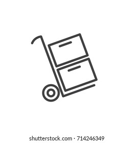 Trolley carrying boxes line icon, outline vector sign, linear style pictogram isolated on white. Hand truck, dolly symbol, logo illustration. Editable stroke. Vector graphics