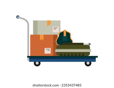 Trolley carrying goods. Simple flat illustration.
