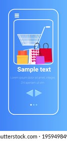 trolley cart with colorful purchases on smartphone screen online shopping concept