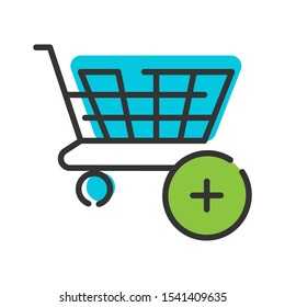 Trolley cart Icon vector with plus symbol. Shopping cart simple vector icon illustration.