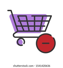 Trolley cart line Icon vector with minus symbol. Shopping cart simple vector icon illustration.