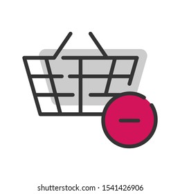Trolley cart line Icon vector with minus symbol. Shopping cart simple vector icon illustration.