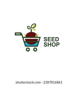 trolley cart logo icon vector illustration with growing plant seeds