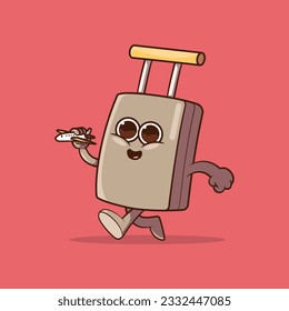Trolley character holding a toy plane vector illustration. Travel, tourism design concept.