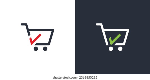 Trolley Check Shopping Cart Logo Set Concept icon sign symbol Element Design. Tick, Best Shop, Shopping, Store Logotype. Vector illustration template