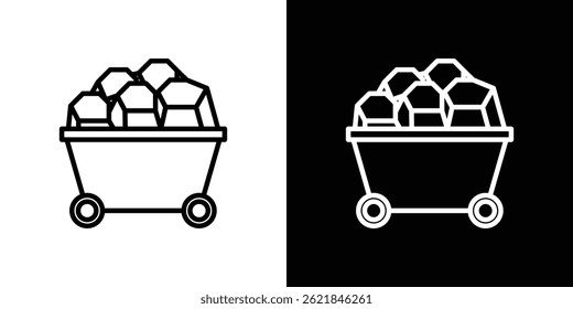 Carretilla con el movimiento del concepto del icono del carbón en el fondo blanco
