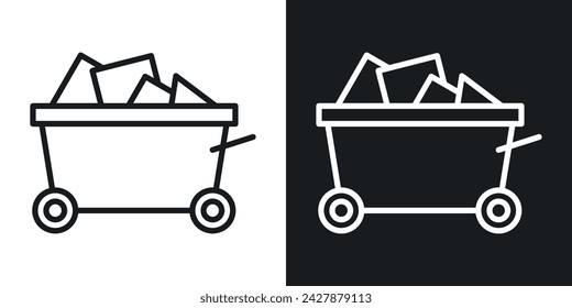 Trolley with Coal Icon Designed in a Line Style on White Background.
