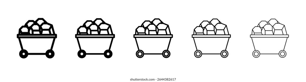 Trolley with coal icon graphic set. trendy stroke line style