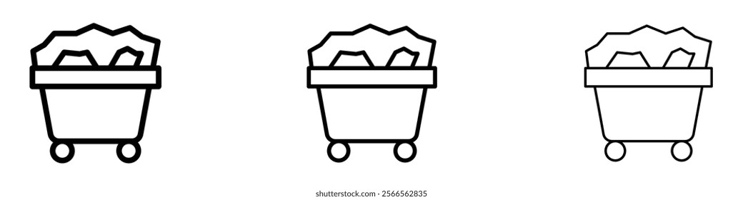 Trolley with coal icon in tree different line stroke sizes.