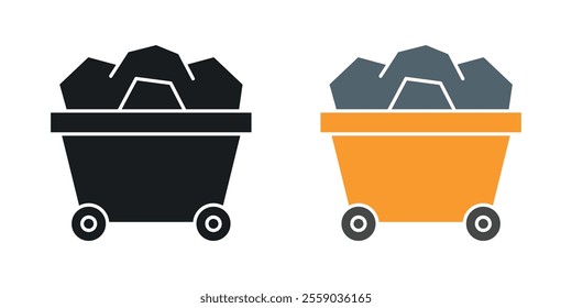 Trolley with coal icons in black and colored version