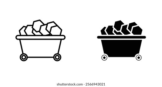 Trolley with coal icons. black and white vector set.