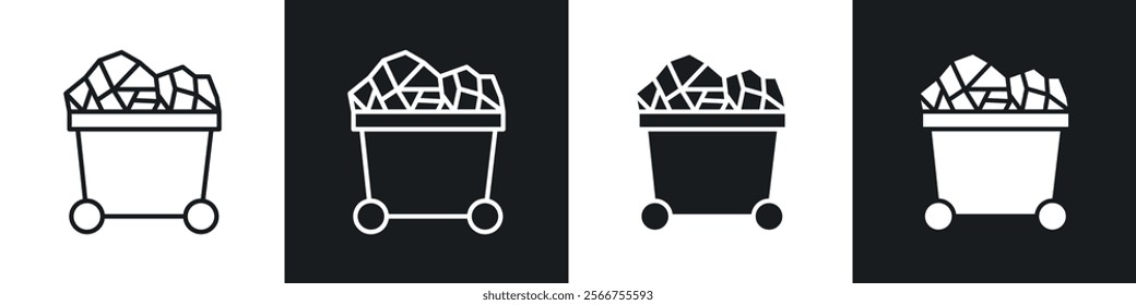 Trolley with coal icons in Thin line black color. flat simple vector symbols illustration.