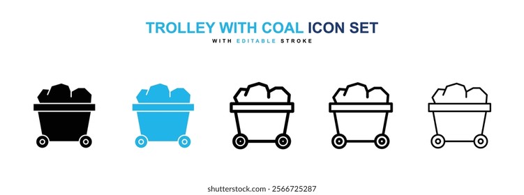 Trolley with coal icons vector collection pack.