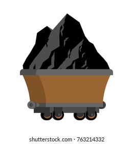 Trolley of Coal isolated. Mining Extraction mineral. Vector illustration