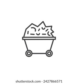 Trolley with Coal Vector Line Icon Illustration.
