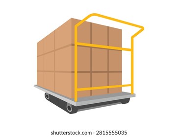 Trolley containing carboard box stack. Simple flat illustration in perspective view.