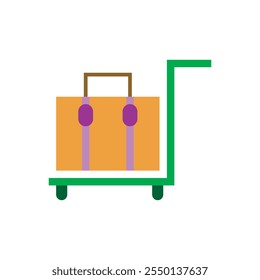 carrinho contendo malas ícone plano, carga do aeroporto, projeto ícone da caixa de entrega, carga de bagagem no aeroporto ilustração de design vetorial, isolado no fundo branco. 