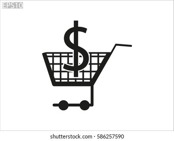 trolley, currency, icon, vector illustration eps10
