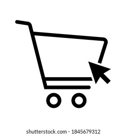 Trolley with cursor arrow. Shopping cart vector icon. Online shopping concept. Flat design vector illustration.