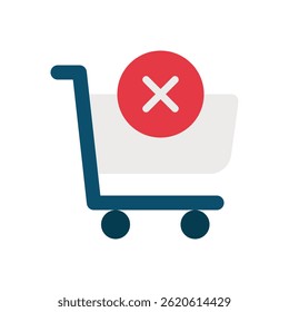 Trolley Delete Icon Vector for Cart Management and Removal. Retail shopping design with delete symbol.