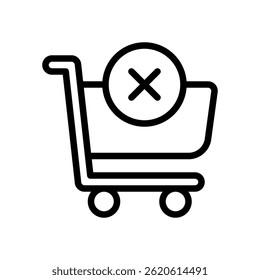 Trolley Delete Icon Vector for Cart Management and Removal. Retail shopping design with delete symbol.