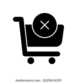 Trolley Delete Icon Vector for Cart Management and Removal. Retail shopping design with delete symbol.