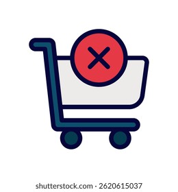 Trolley Delete Icon Vector for Cart Management and Removal. Retail shopping design with delete symbol.
