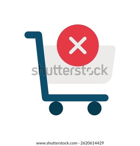 Trolley Delete Icon Vector for Cart Management and Removal. Retail shopping design with delete symbol.