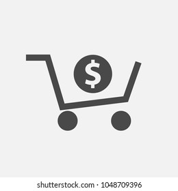 trolley with dollar sign vector icon cart shopping money for businesses and websites