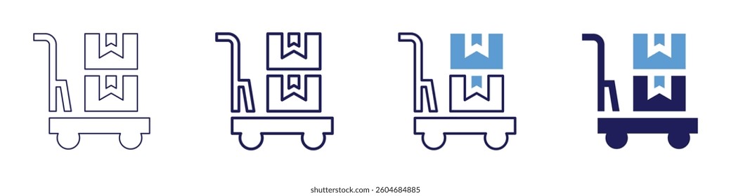Trolley dolly cart icon in 4 different styles. Thin Line, Line, Bold Line, Duotone. Duotone style. Editable stroke.