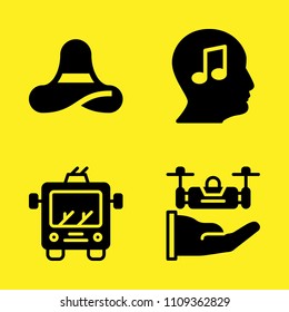 trolley, drone, pamela and profile vector icon set. Sample icons set for web and graphic design