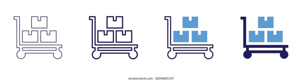 Trolley with foldable wheels icon in 4 different styles. Thin Line, Line, Bold Line, Duotone. Duotone style. Editable stroke.