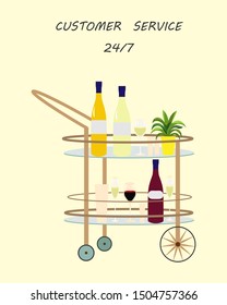 
Trolley for food and beverages.Customer service. Vector illustration.
