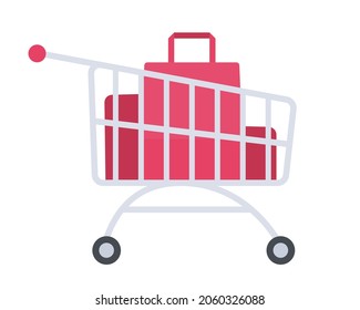 Trolley with goods. Vector illustration shopping cart isolated on white background.