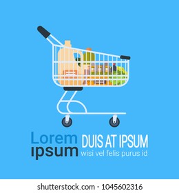 Trolley Of Grocery Products Food Shopping Icon Isolated On Background With Copy Space Flat Vector Illustration