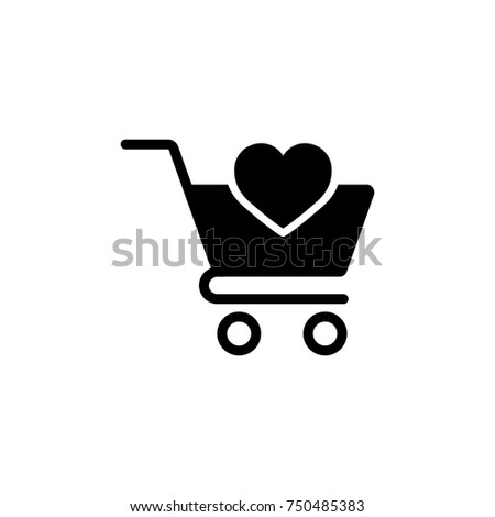 trolley with heart, web store, simple icon black on white