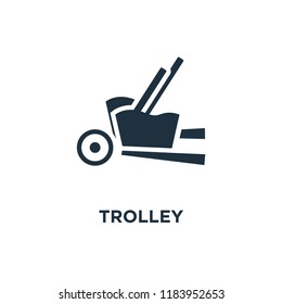 Trolley icon. Black filled vector illustration. Trolley symbol on white background. Can be used in web and mobile.