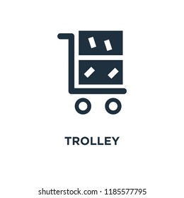 Trolley icon. Black filled vector illustration. Trolley symbol on white background. Can be used in web and mobile.