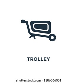 Trolley icon. Black filled vector illustration. Trolley symbol on white background. Can be used in web and mobile.